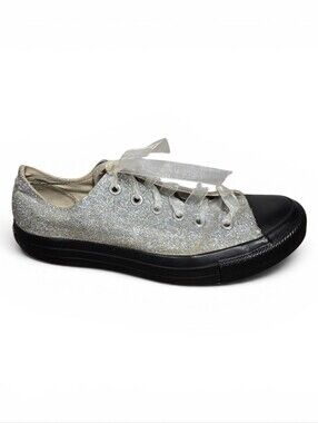 Converse Silver Glitter Low-Top Sneaker with Black Sole